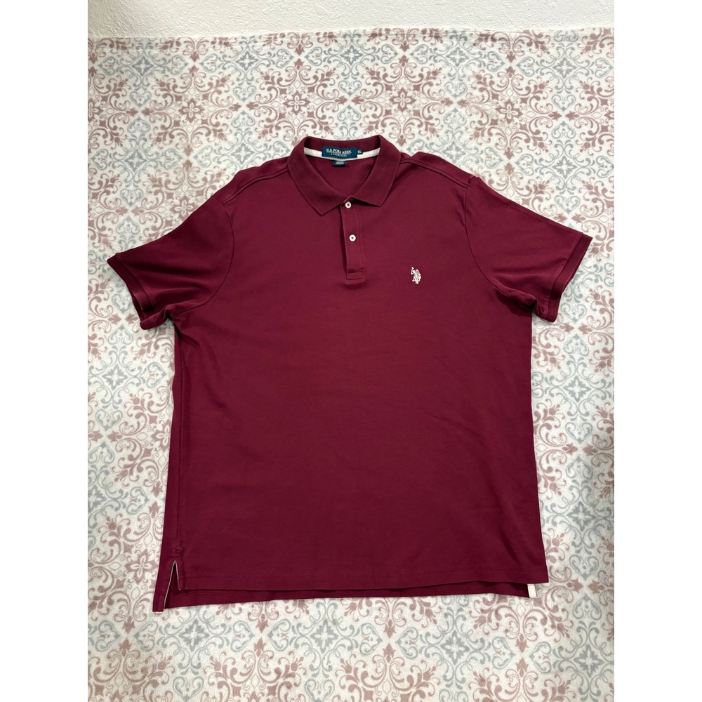 US Polo Assn Mens XL Luxury Feel Polo Shirt Burgundy Maroon Cotton Short Sleeve